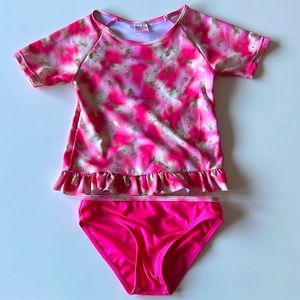 Real Love Toddler Girl Size 3T Pink & Gold Unicorn 2 Piece Swim Bathing Suit